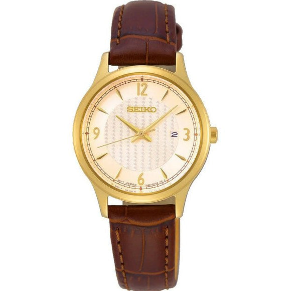 Seiko Watch - Ladies Watch - SXDG96P1 - Gold with Brown Leather Strap