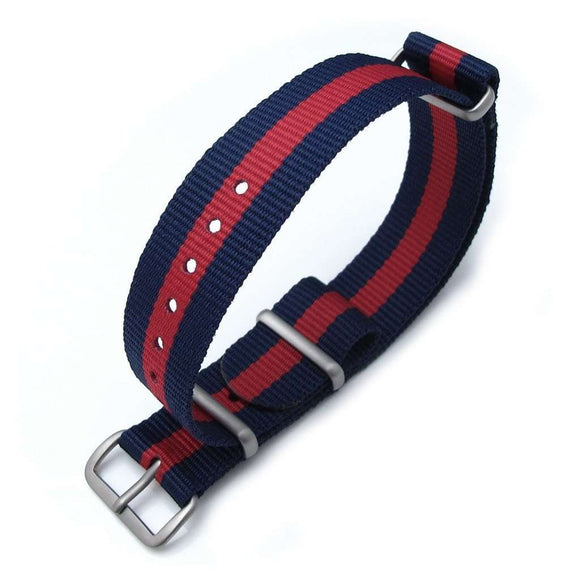 Strapcode N.A.T.O Watch Strap MiLTAT 18mm G10 military watch strap ballistic nylon armband, Brushed - Dark Blue & Red Stripes