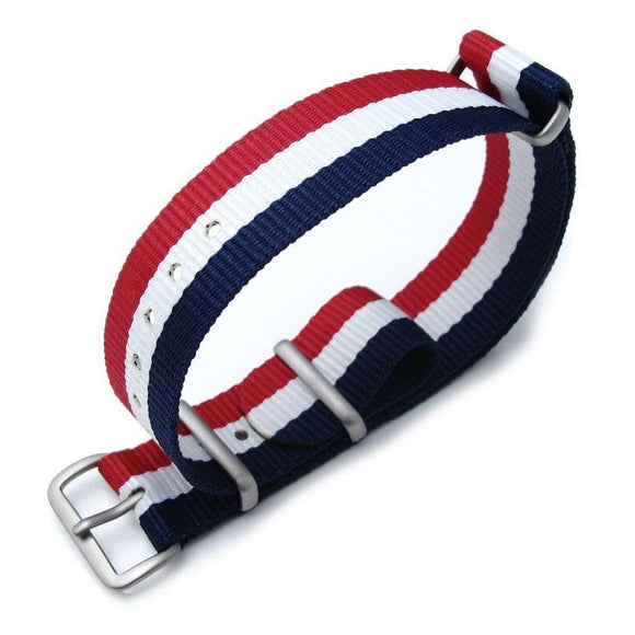 Strapcode N.A.T.O Watch Strap MiLTAT 18mm G10 military watch strap ballistic nylon armband, Brushed - French Flag Edition