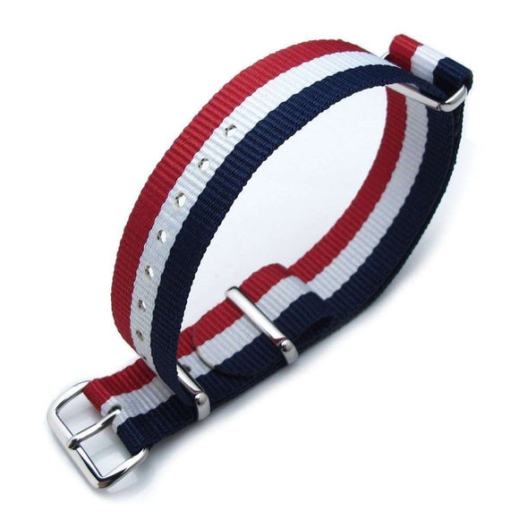 Strapcode N.A.T.O Watch Strap MiLTAT 18mm G10 military watch strap ballistic nylon armband, Polished - French Flag Edition