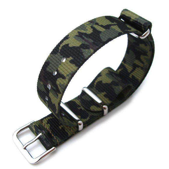 Strapcode N.A.T.O Watch Strap MiLTAT 18mm G10 watch strap ballistic nylon armband - Forest Camouflage, Polished hardware