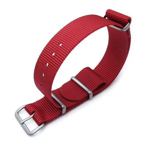 Strapcode N.A.T.O Watch Strap MiLTAT 18mm or 20mm G10 Military Watch Strap Ballistic Nylon Armband, Brushed - Red