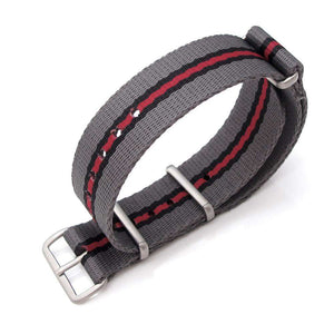 Strapcode N.A.T.O Watch Strap MiLTAT 20mm G10 watch strap ballistic nylon school look armband - Grey, Black & Red, Brushed