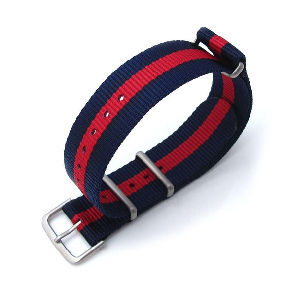 Strapcode N.A.T.O Watch Strap MiLTAT 20mm G10 military watch strap ballistic nylon armband, Brushed - Red & Blue Stripes
