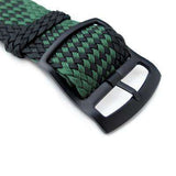 Strapcode Fabric Watch Strap 20mm MiLTAT Perlon Watch Strap, Black & Green, PVD Black Ladder Lock Slider Buckle