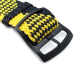 Strapcode Fabric Watch Strap 20mm MiLTAT Perlon Watch Strap, Black & Yellow, PVD Black Ladder Lock Slider Buckle