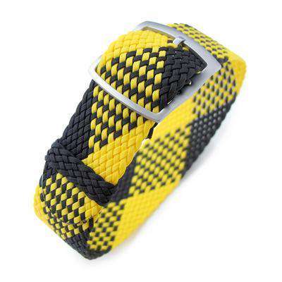 Strapcode Fabric Watch Strap 20mm MiLTAT Perlon Watch Strap, Black & Yellow, Sandblasted Ladder Lock Slider Buckle