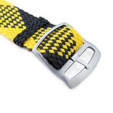 Strapcode Fabric Watch Strap 20mm MiLTAT Perlon Watch Strap, Black & Yellow, Sandblasted Ladder Lock Slider Buckle