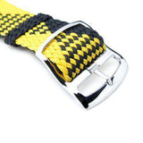 Strapcode Fabric Watch Strap 20mm MiLTAT Perlon Watch Strap, Black & Yellow, Polished Ladder Lock Slider Buckle