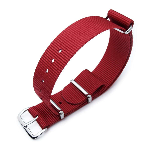 Strapcode N.A.T.O Watch Strap MiLTAT 18mm or 20mm G10 Military Watch Strap Ballistic Nylon Armband, Polished - Red