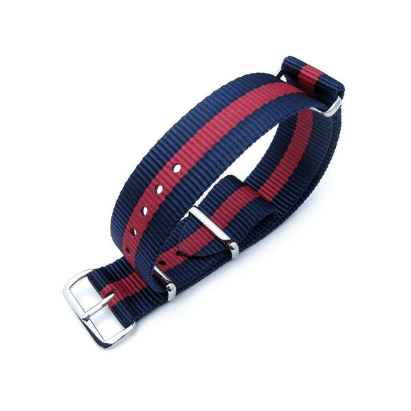 Strapcode N.A.T.O Watch Strap MiLTAT 20mm G10 NATO Bullet Tail Watch Strap, Ballistic Nylon, Blue & Red, Polished