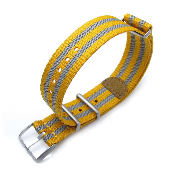 Strapcode N.A.T.O Watch Strap MiLTAT 20mm G10 NATO 3M Glow-in-the-Dark Watch Strap, Brushed - Mustard and Grey Stripes