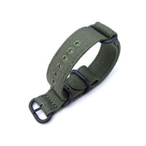 Strapcode N.A.T.O Watch Strap 20mm MiLTAT Canvas G10 military watch strap, military color with lockstitch round hole, Forest Green, PVD Black