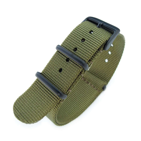 Strapcode N.A.T.O Watch Strap 20mm G10 Military Watch Band Nylon Strap, Military Green, PVD Black, 260mm