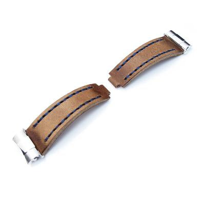 Revenge End Link - Replacement Watch Strap Tailor-made for Rolex, Matte Brown Pull Up Leather, Blue St.