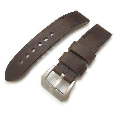 20mm, 22mm MiLTAT Pull Up Leather Russet Watch Strap, Navy Hand Stitches