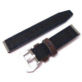 20mm, 22mm MiLTAT Military Grey Leather Washed Canvas Ammo Watch Strap in Blue Stitches