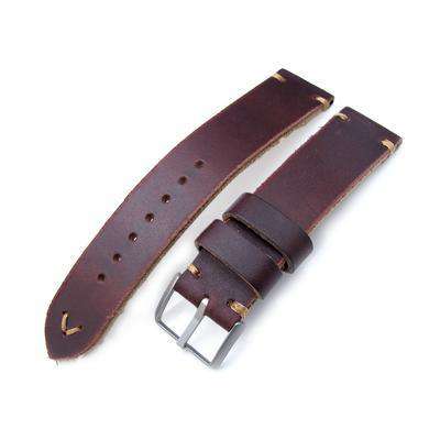 20mm, 22mm MiLTAT Horween Chromexcel Watch Strap, Burgundy Brown, Brown Stitching