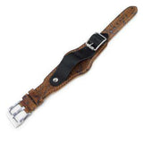 Strapcode Military Watch Strap 20mm Hezzo Bund Military Style Double-layer Watch Strap, Heavy Scratch Brown Leather of Art