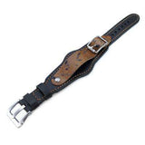 Strapcode Military Watch Strap 20mm Hezzo Bund Military Style Double-layer Watch Strap, Black Italian Leather
