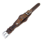 Strapcode Military Watch Strap 20mm Hezzo Bund Military Style Double-layer Watch Strap, Dark Brown Chesse Holes Brown Leather of Art