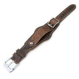 Strapcode Military Watch Strap 20mm Hezzo Bund Military Style Double-layer Watch Strap, Scratch Brown Leather of Art