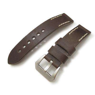 20mm, 22mm MiLTAT Pull Up Leather Russet Watch Strap, Beige Hand Stitches