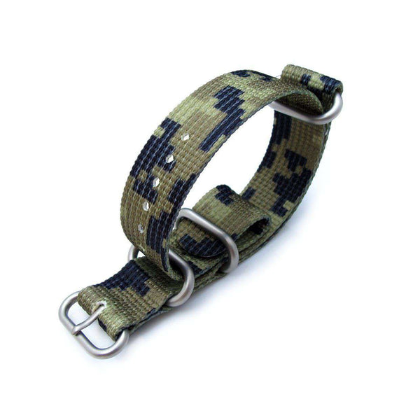Strapcode N.A.T.O Watch Strap MiLTAT 21mm 3 Rings Zulu JB military watch strap 3D woven nylon armband - Green Camouflage, Brushed