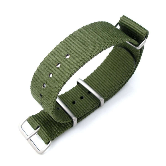 Strapcode N.A.T.O Watch Strap MiLTAT 21mm G10 NATO Military Watch Strap Ballistic Nylon Armband, Brushed - Forest Green