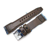21mm, 22mm MiLTAT Heavy Distressed Blue Denim Watch Strap, Rivet Military strap