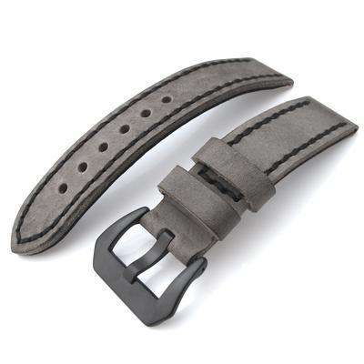 20mm, 21mm Soft Italian Leather Donkey Grey Watch Strap with Black Stitches, PVD
