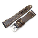 21mm, 22mm MiLTAT Black Pull Up Aniline Italian Leather Watch Strap, Rivet Military strap