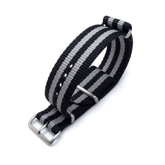 Strapcode N.A.T.O Watch Strap MiLTAT 20mm or 24mm G10 Military Watch Strap Ballistic Nylon Armband, Brushed - Black & Grey Stripes