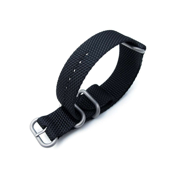 Strapcode N.A.T.O Watch Strap MiLTAT 20mm or 22mm Thick 3 Rings Honeycomb Zulu Bullet Tail Black Nylon Watch Band, Brushed
