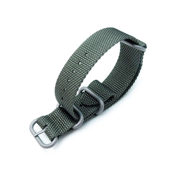 Strapcode N.A.T.O Watch Strap MiLTAT 22mm Thick 3 Rings Honeycomb Zulu Bullet Tail Military Green Nylon Watch Band, Brushed
