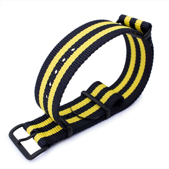 Strapcode N.A.T.O Watch Strap MiLTAT 20mm or 22mm G10 military watch strap ballistic nylon armband, PVD Black - Black & Yellow