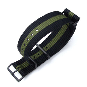 Strapcode N.A.T.O Watch Strap Miltat  21mm or 22mm G10 NATO Military Watch Strap Ballistic Nylon Armband, PVD Black - Black & Military Green