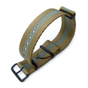 Strapcode N.A.T.O Watch Strap MiLTAT 20mm or 22mm G10 Military NATO Watch Strap, Sandwich Nylon Armband, PVD Black - Military Green