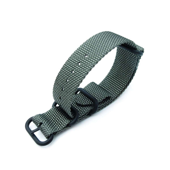 Strapcode N.A.T.O Watch Strap MiLTAT 22mm Thick 3 Rings Honeycomb Zulu Bullet Tail Military Green Nylon Watch Band, PVD Black