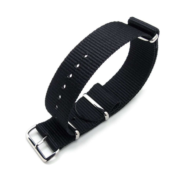 Strapcode N.A.T.O Watch Strap MiLTAT 18mm or 24mm G10 military watch strap ballistic nylon armband, Polished - Black