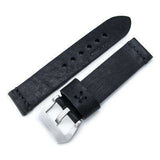 Strapcode Leather Watch Strap MiLTAT Zizz Collection 22mm Braided Calf Leather Watch Strap, Matte Black, Black Stitches