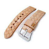 Strapcode Leather Watch Strap MiLTAT Zizz Collection 22mm Braided Calf Leather Watch Strap, LV Beige, Tan Stitches
