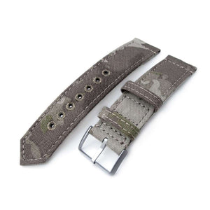 20mm or 22mm MiLTAT WW2 2-piece Light Grey Camouflage Nylon Watch Band with lockstitch round hole, Brushed
