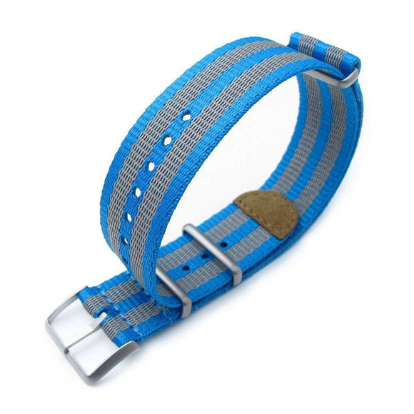 Strapcode N.A.T.O Watch Strap MiLTAT 22mm G10 NATO 3M Glow-in-the-Dark Watch Strap, Brushed - Blue and Grey Stripes