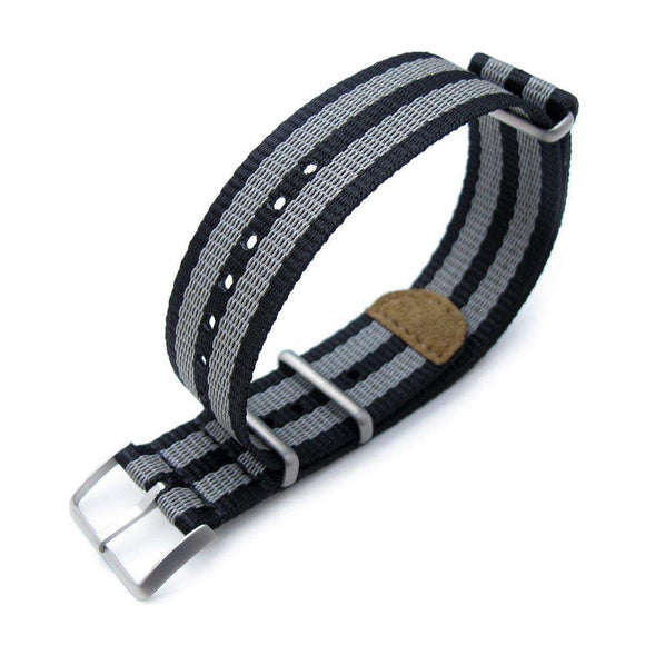 Strapcode N.A.T.O Watch Strap MiLTAT 20mm or 22mm G10 NATO 3M Glow-in-the-Dark Watch Strap, Brushed - Black and Grey Stripes