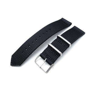 Strapcode Fabric Watch Strap MiLTAT 20mm, 22mm Two Piece WW2 G10 Black 3D Nylon, Brushed Buckle