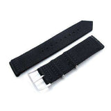 Strapcode Fabric Watch Strap MiLTAT 20mm, 22mm Two Piece WW2 G10 Black 3D Nylon, Brushed Buckle