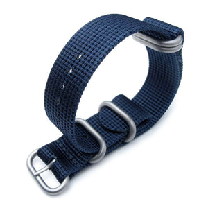 Strapcode N.A.T.O Watch Strap MiLTAT 20mm, 22mm 5 Rings G10 Zulu Water Repellent 3D Nylon, Navy Blue, Brushed