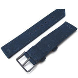 20mm, 21mm or 22mm MiLTAT WW2 2-piece Navy Washed Canvas Watch Band with lockstitch round hole, PVD Black