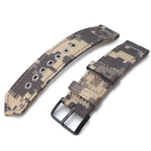 20mm, 21mm or 22mm MiLTAT WW2 2-piece Beige Camouflage Cordura 1000D Watch Band with lockstitch round hole, PVD Black